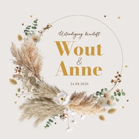 Uitnodiging trouwkaart boho krans pampas