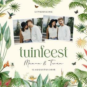 Uitnodiging tuinfeest met tropische planten en foto's