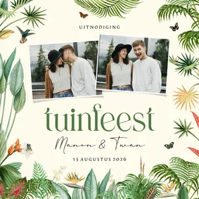 Uitnodiging tuinfeest met tropische planten en foto's