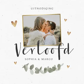 Uitnodiging tuinfeest verloofd foto hartjes eucalyptus