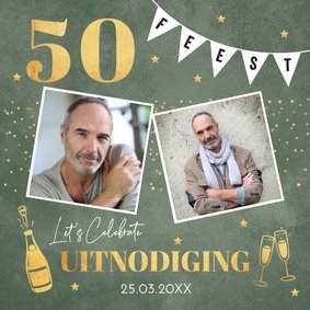 Uitnodiging verjaardag 50 jaar foto groen man goudlook