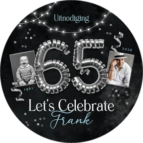 Uitnodiging verjaardag 65 jaar slingers confetti zilver foto