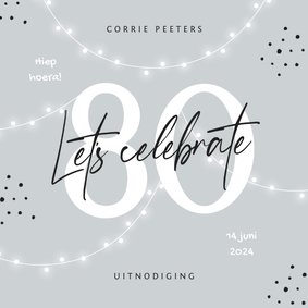 Uitnodiging verjaardag 80 jaar man vrouw slingers confetti