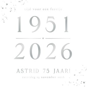 Uitnodiging verjaardag feest 75 jaar met zilverfolie