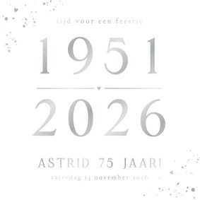 Uitnodiging verjaardag feest 75 jaar met zilverfolie