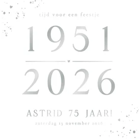 Uitnodiging verjaardag feest 75 jaar met zilverfolie