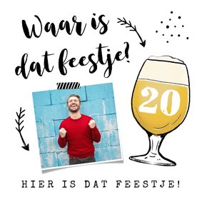 Uitnodiging verjaardag met bier en eigen foto