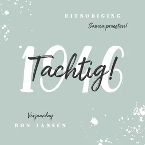 Uitnodiging verjaardag met jaartal en spetters