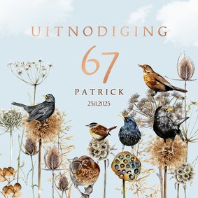 Uitnodiging verjaardag vogels op takken