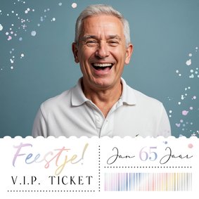 Uitnodiging verjaardagsfeest 65 holografisch foto ticket