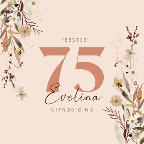 Uitnodiging vijfenzeventig jaar met bloemen en hartjes