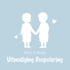 Uitnodiging voor de doop tweelingjongens silhouet