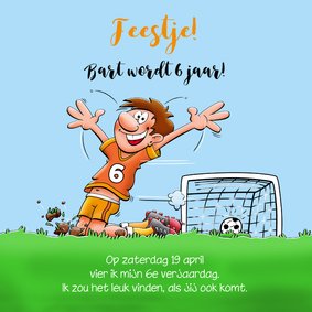 Uitnodiging voor een kinderfeestje. We gaan voetballen.