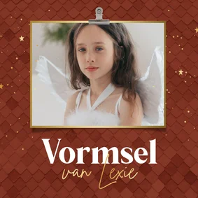 Uitnodiging Vormsel roestbruin met patroon en foto