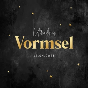 Uitnodiging vormsel stoer goud sterren betonlook donker