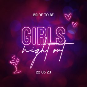 Uitnodiging vrijgezellenfeest girls night out neon