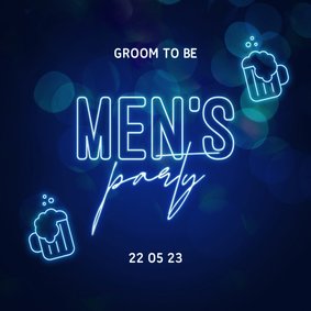 Uitnodiging vrijgezellenfeest men's party neon