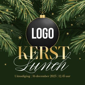Uitnodiging zakelijke kerstlunch goud sterren dennentakjes