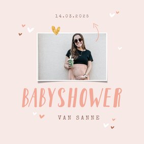 Uitnodigingskaart babyshower hartjes meisje roze goud foto