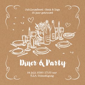 Uitnodigingskaart etentje feestje kraft diner tafel doodle