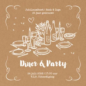 Uitnodigingskaart etentje feestje kraft diner tafel doodle