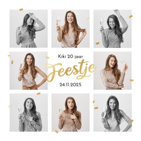 Uitnodigingskaart feestje verjaardag goud foto's confetti