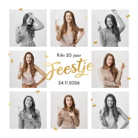 Uitnodigingskaart feestje verjaardag goud foto's confetti