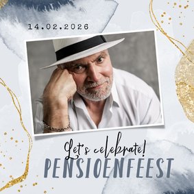 Uitnodigingskaart gouden details waterverf foto pensioen 