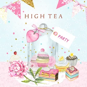 Uitnodigingskaart High Tea stolp taartjes