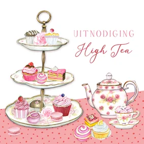 Uitnodigingskaart High Tea taartenstandaard