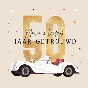 Uitnodigingskaart jubileum 50 jaar vintage oldtimer hartjes 