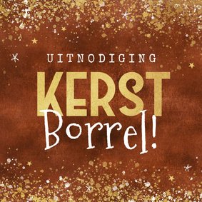 Uitnodigingskaart kerstborrrel goud rood zakelijk champagne 