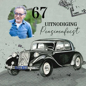 Uitnodigingskaart pensioen oldtimer