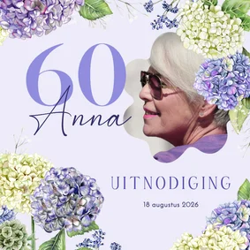 Uitnodigingskaart verjaardag met hortensiabloemen