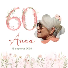Uitnodigingskaart zestig jaar in aquarel met pastelbloemen