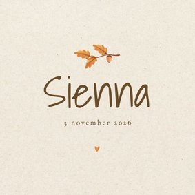 Unisex geboortekaartje herfst takje kraft papier hartje