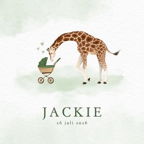 Unisex geboortekaartje met giraf en kinderwagen
