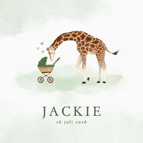 Unisex geboortekaartje met giraf en kinderwagen