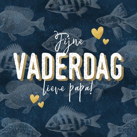 Vaderdag kaart met vissen patroon 'Fijne vaderdag' & hartjes