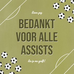 Vaderdagkaart bedankt voor je assists voetbal veld ballen