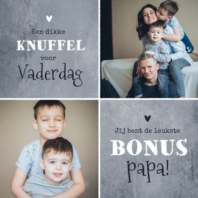 Vaderdagkaart dikke knuffel bonuspapa foto betonlook