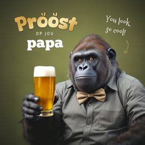 Vaderdagkaart grappig gorilla stoer bier proost