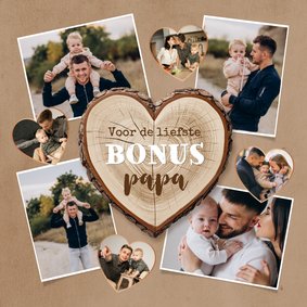 Vaderdagkaart liefste bonus papa houten hart fotocollage