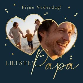 Vaderdagkaart liefste papa 2 fotokader harten gouden rand