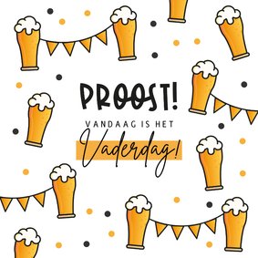 Vaderdagkaart proost biertjes feest vlaggen fijne Vaderdag