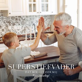 Vaderdagkaart 'super stiefvader' met grote foto en tekst