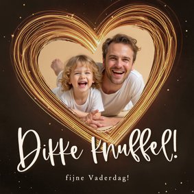 Vaderdagkaartje met foto dikke knuffel met lichtgevend hart