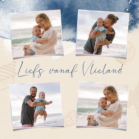 Vakantiekaart collage oceaan schelpen zand waterverf zee 