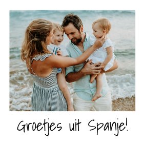 Vakantiekaart groetjes uit geschreven grote foto wit kader