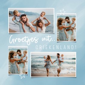 Vakantiekaart groetjes uit Griekenland blauw fotocollage 